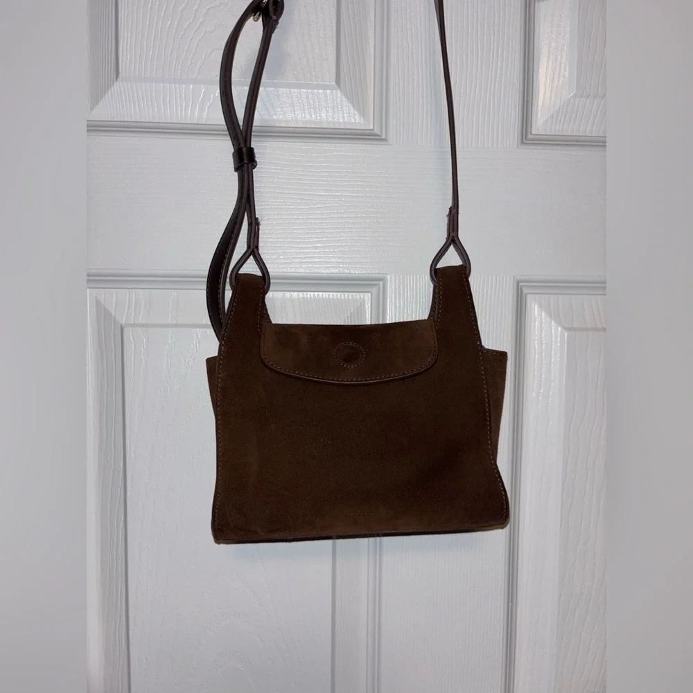 Cuyana Mini Double Loop Suede Crossbody Bag Chocolate Brown - Picture 12 of 12